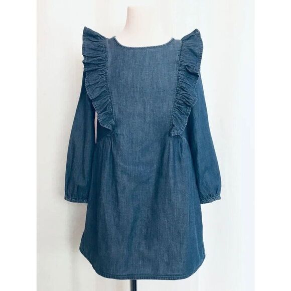 Harper Canyon Girls 5 Chambray Dress Long Sleeve with Ruffles - Picture 1 of 7